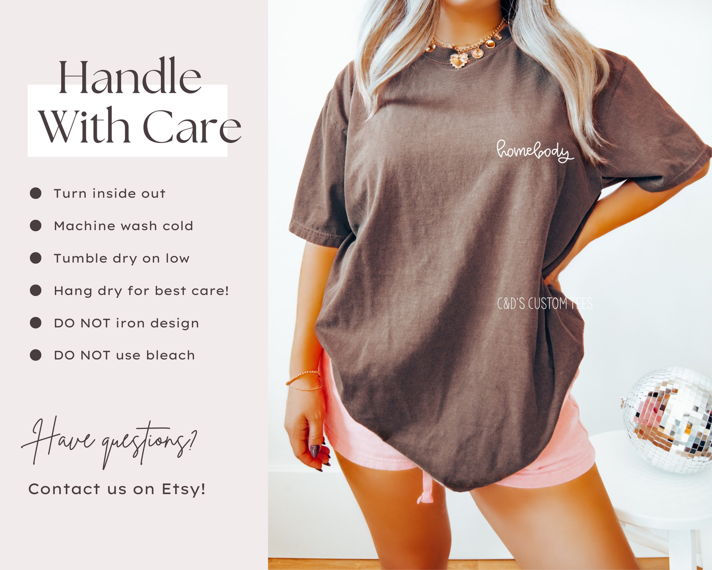 a woman wearing a brown shirt and pink shorts