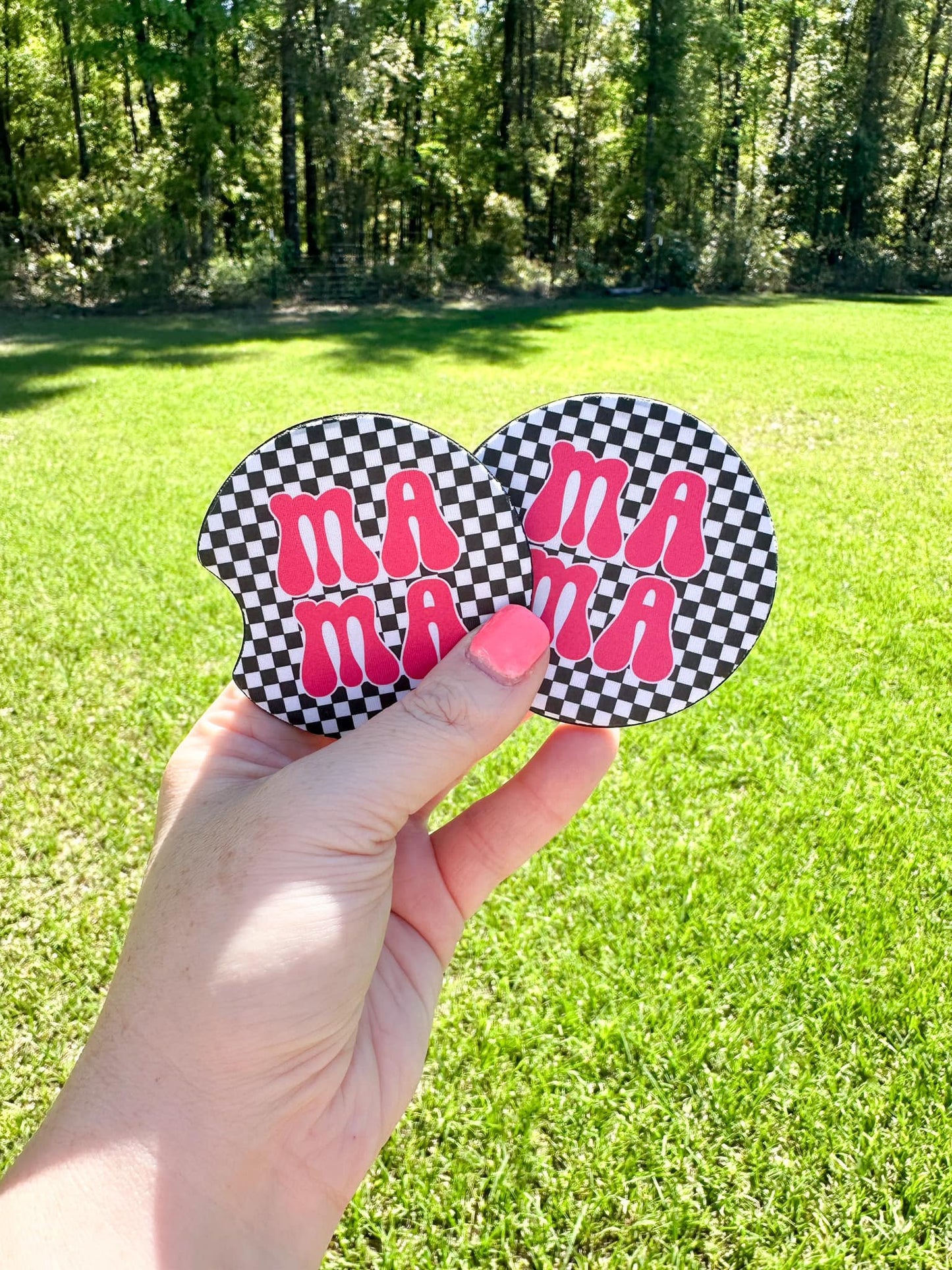 Mama Checkered Car Coasters