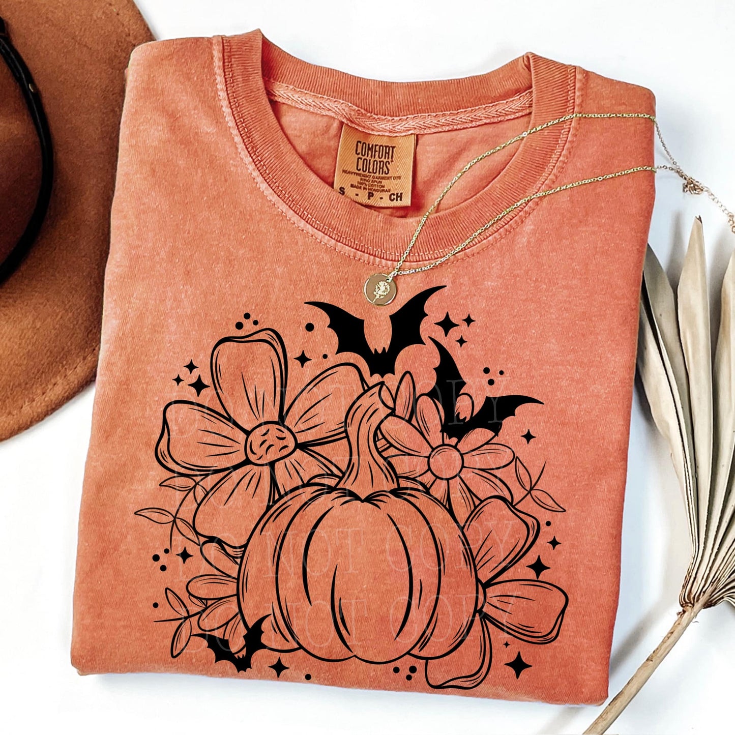 Fall Pumpkin Floral Bats Comfort Color Tee