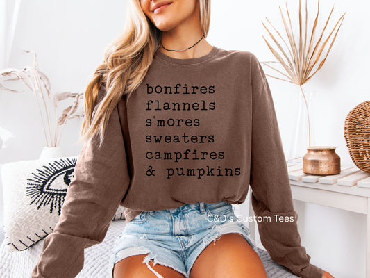 Fall Words List Comfort Color Long Sleeve