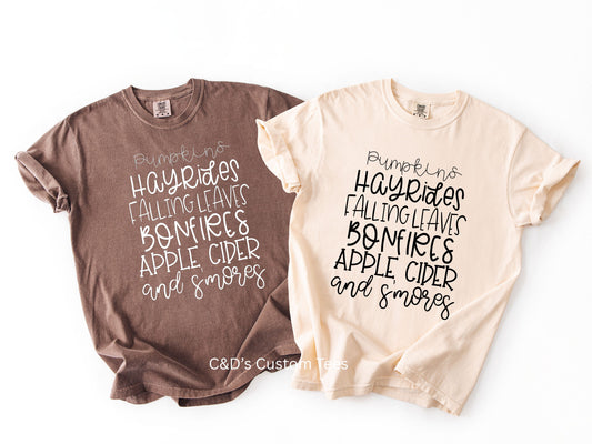 Fall Words List Comfort Color Tee