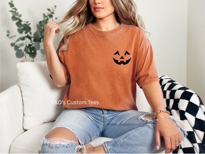 Pumpkin Face Pocket Comfort Color Tee