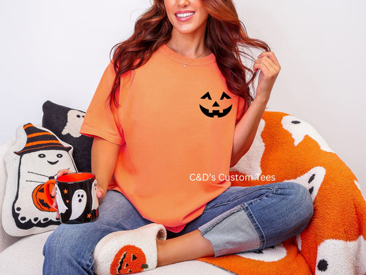 Pumpkin Face Pocket Comfort Color Tee