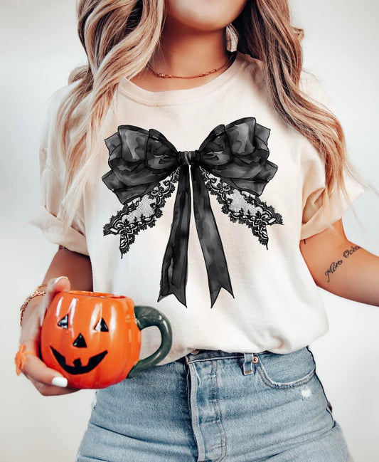 Halloween Black Bow Comfort Color Tee