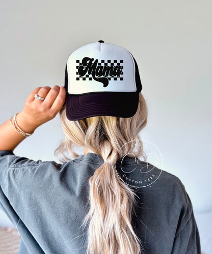 Retro Checkered Mama Trucker Hat