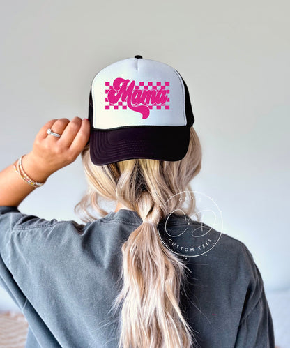 Retro Checkered Mama Trucker Hat