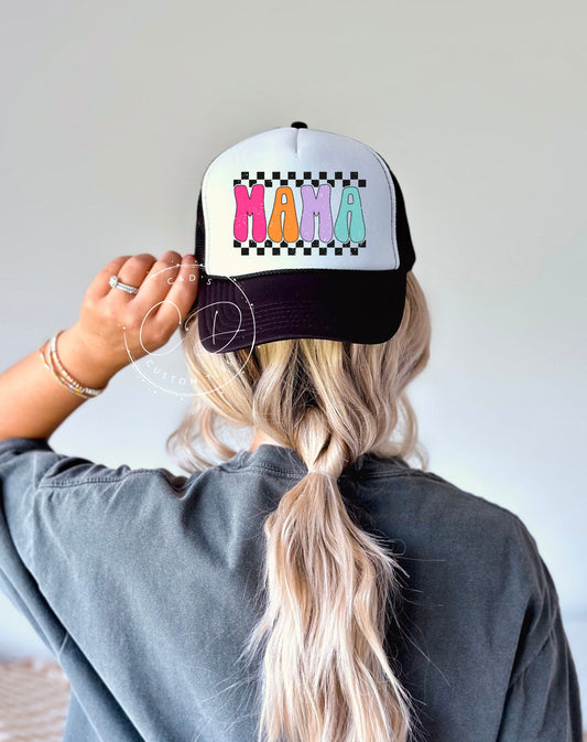 Mama Checkered Colorful Trucker Hat