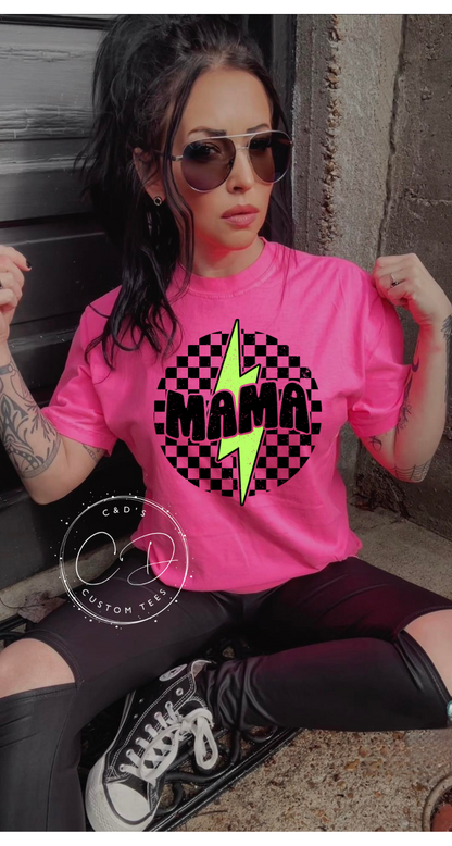 Neon Green Checkered Mama Comfort Color Tee