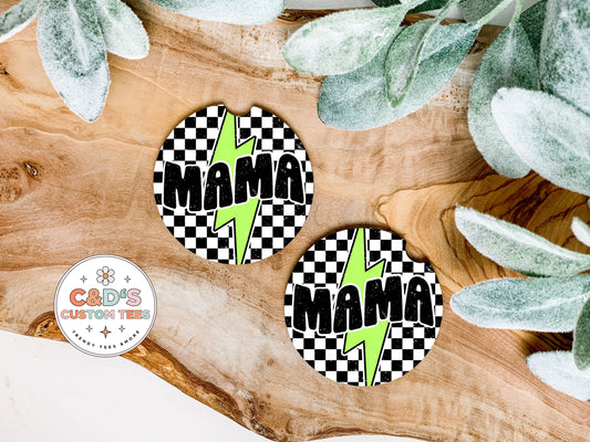 Lime Mama Checkered Car Coasters