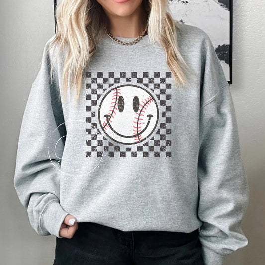 Baseball Checkered Graphic Sweatshirt