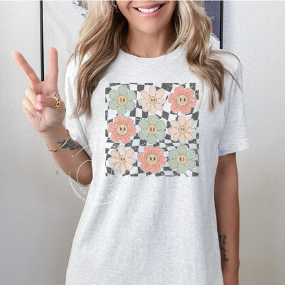 Checkered Flowers Graphic Tee