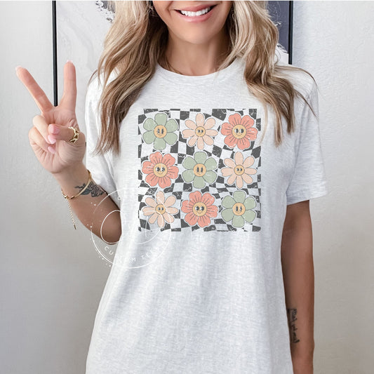 Checkered Flowers Graphic Tee