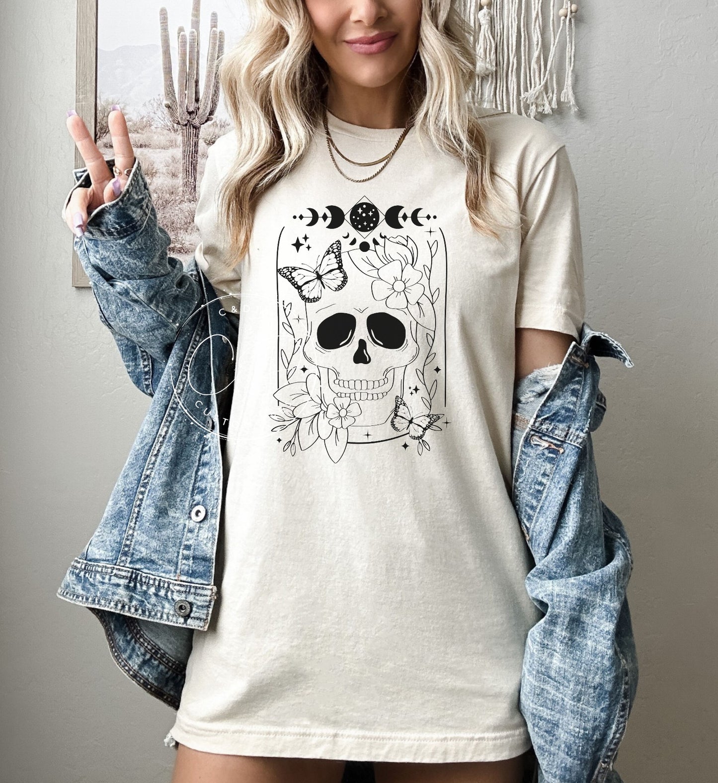 Black Floral Skull Graphic Tee