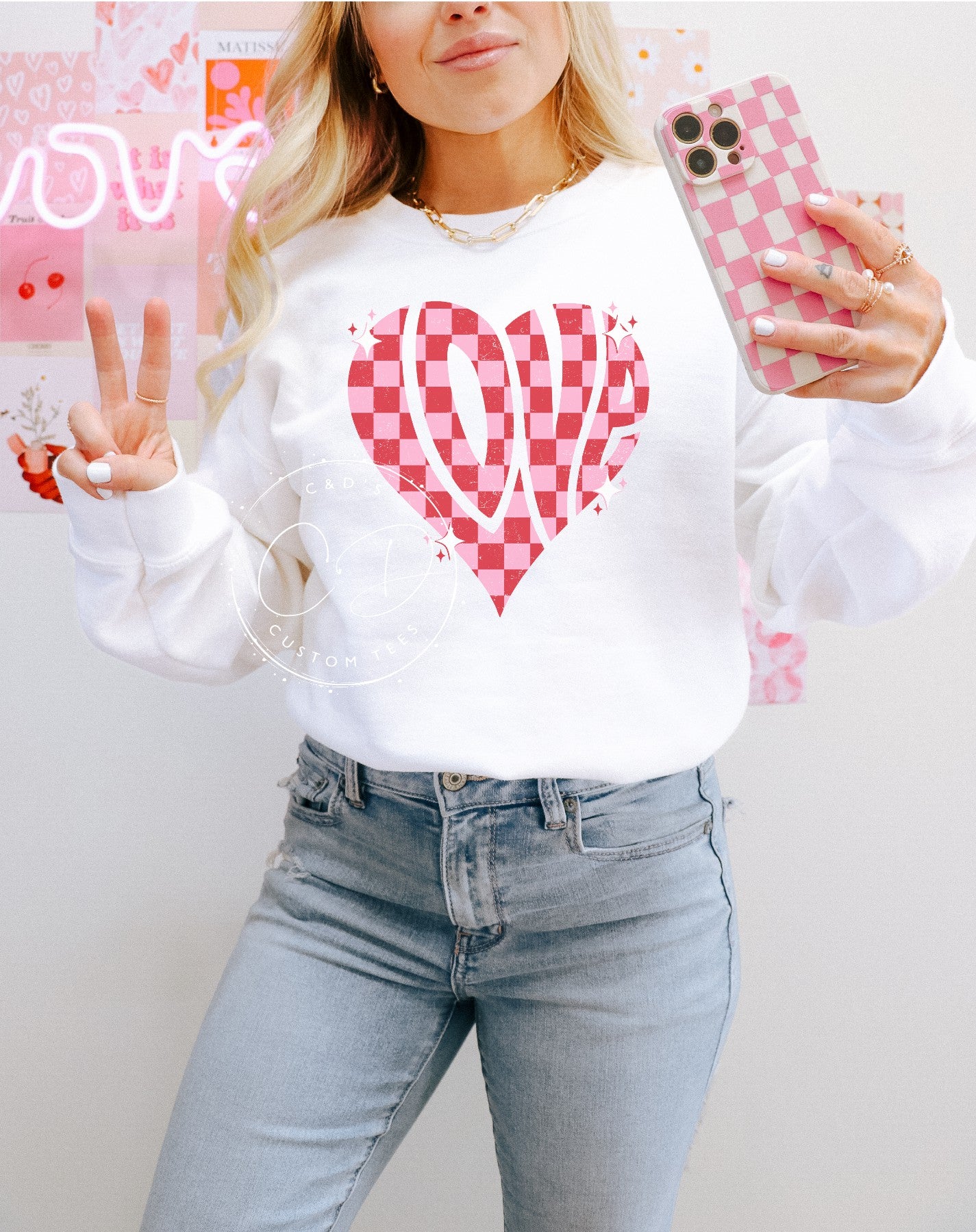 Love Checkered Graphic Sweatshirt