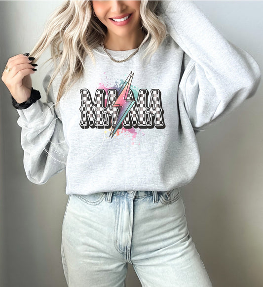 Mama Bolt Checkered Graphic Sweatshirt