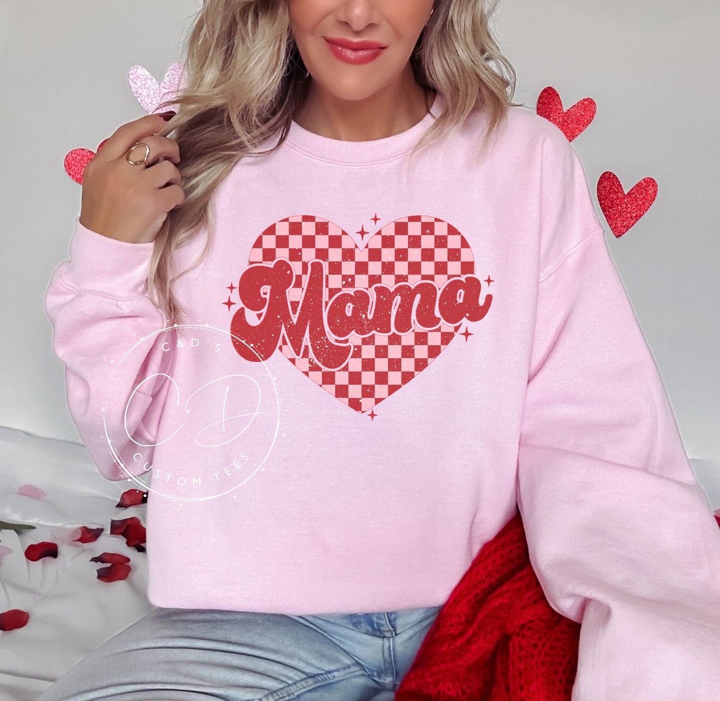 Mama Checkered Heart Graphic Sweatshirt