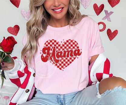 Mama Checkered Heart Graphic Tee