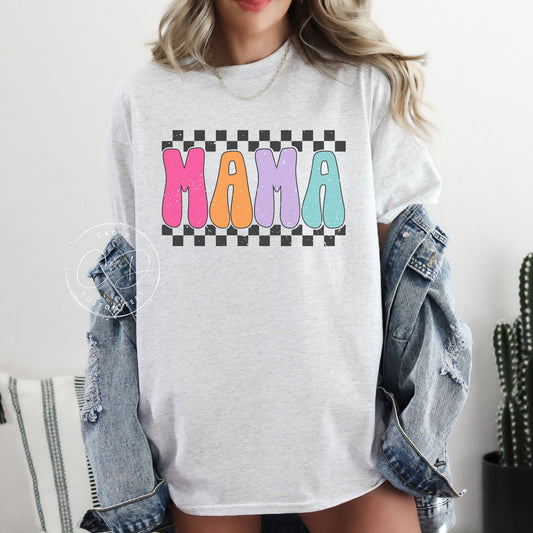 Mama Colored Checkered Graphic Tee