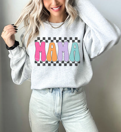 Mama Checkered Colorful Graphic Sweatshirt