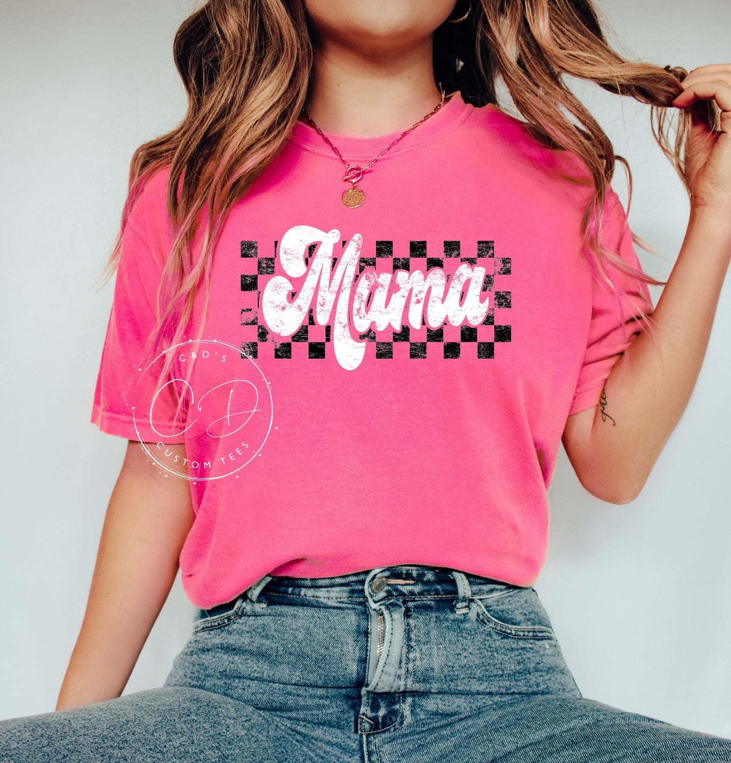 Mama Retro Checkered Comfort Color Tee