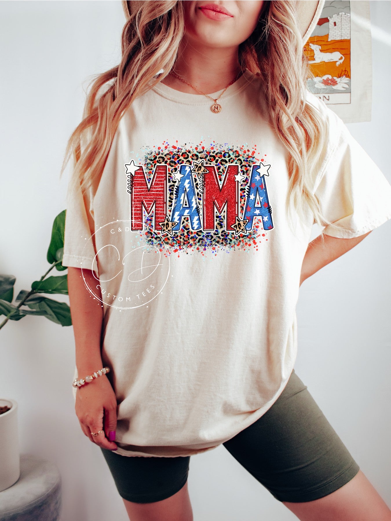 Mama 4th Leopard Comfort Color Tee