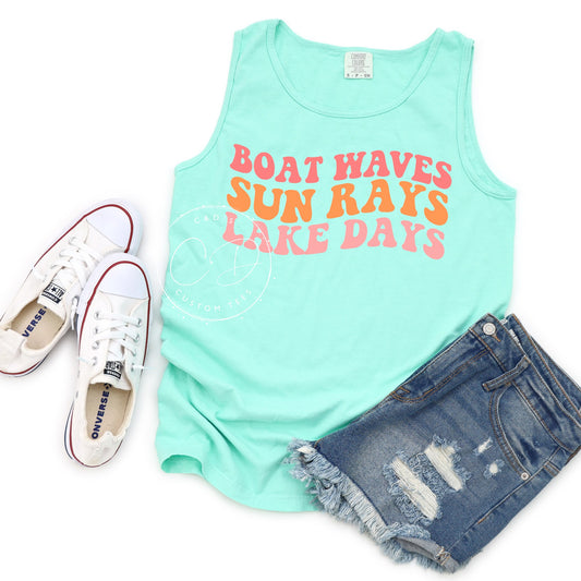 Boat Waves Sun Rays Lake Days Comfort Color Tank Top