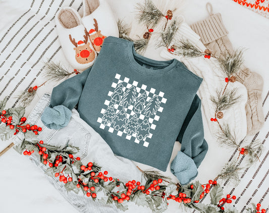 Retro Christmas Trees Comfort Color Sweatshirt