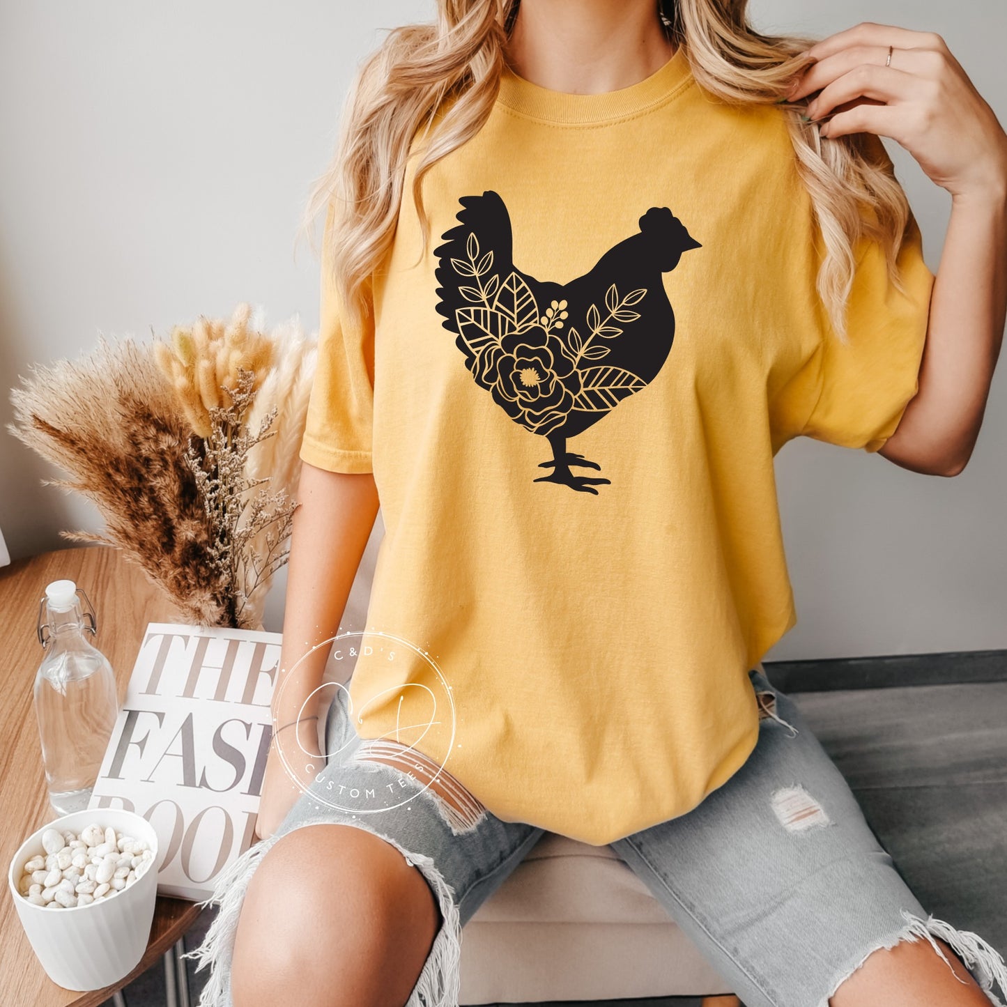 Floral Chicken Comfort Color Tee