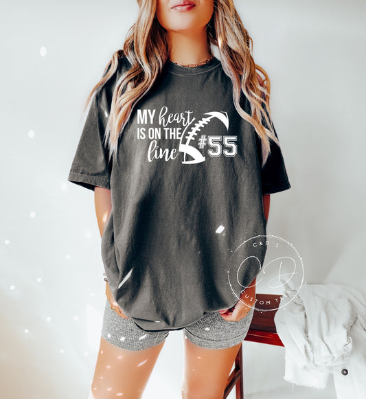 Heart On The Line Football Comfort Color Tee