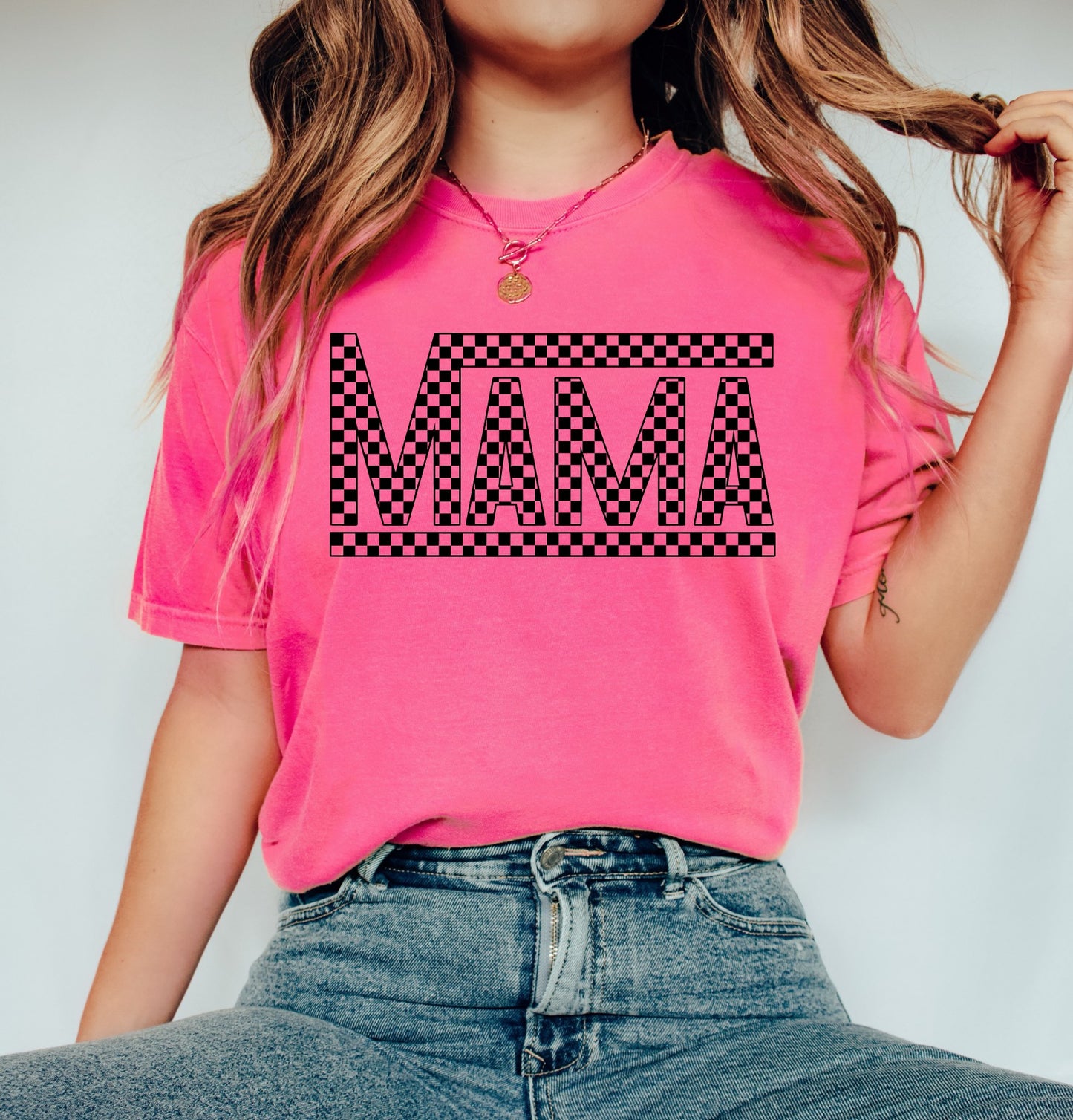 Mama Checkered Comfort Color Tee